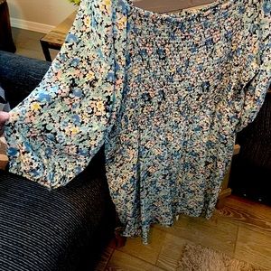 On or off shoulder three-quarter length sleeve flower print dress